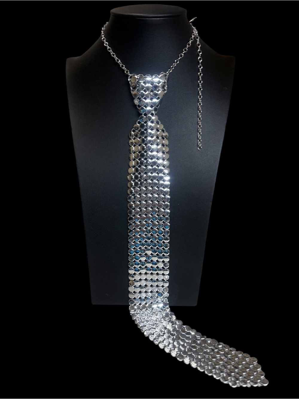 Vintage Whiting Davis Silver-Tone Mesh Tie Signed Necklace